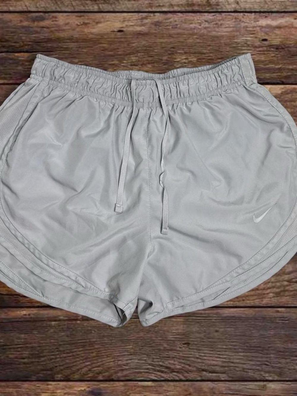 Nike Women's Light Gray Performance Running Shorts with Drawstring